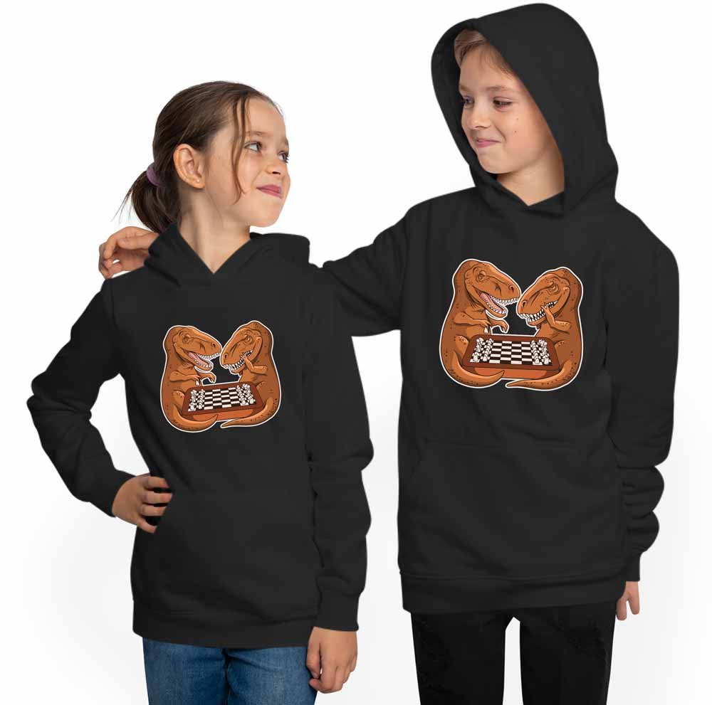 Hooded Sweatshirt Hoodie Kids - T-Rex Playing Chess i67